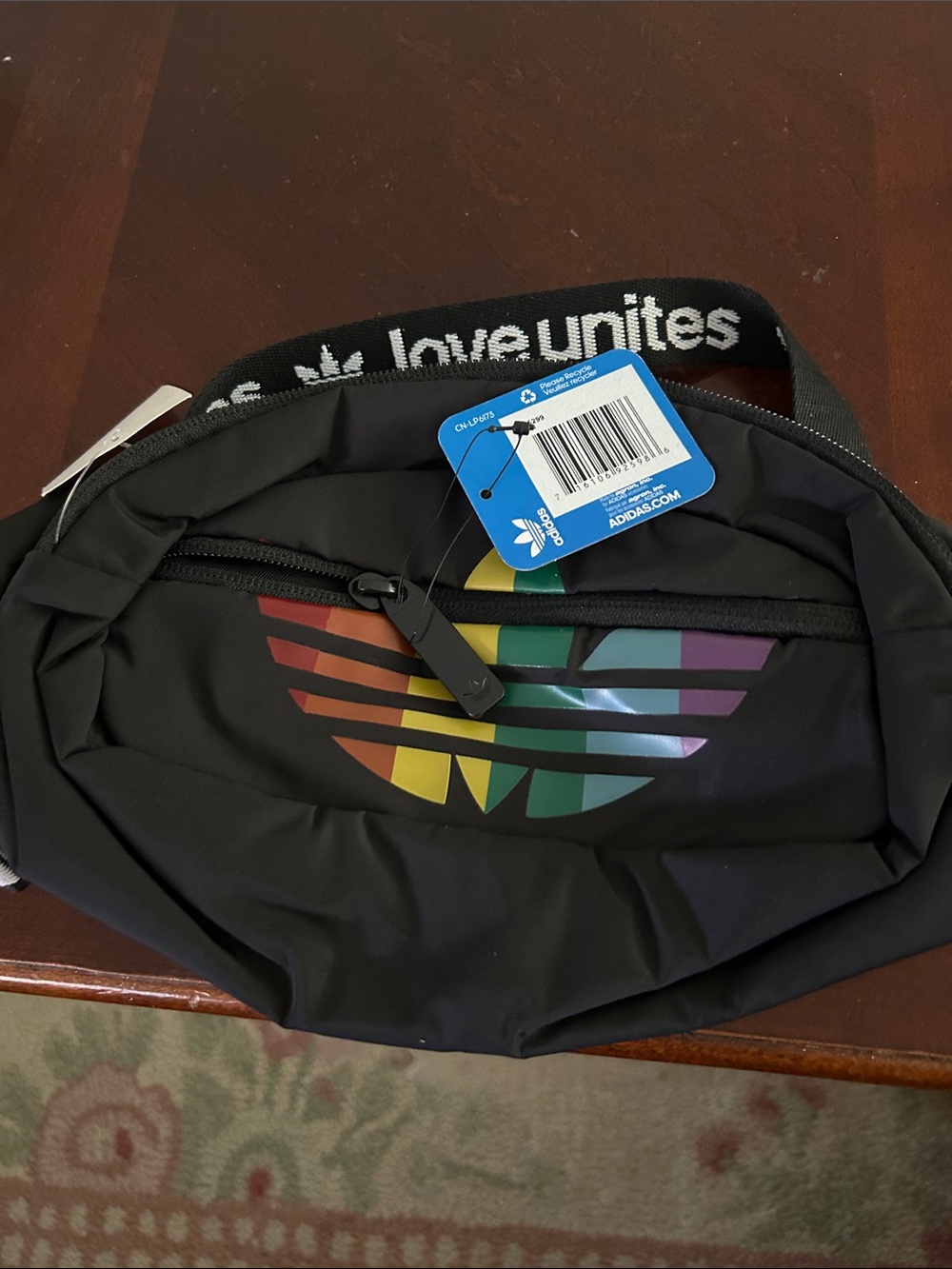 adidas Black Waist Bag with Rainbow Trefoil Graphic